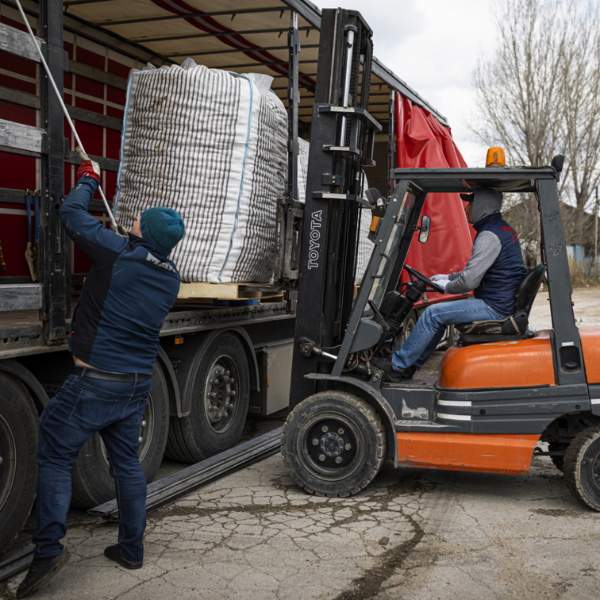 unloading bags of potatoes in Moldova