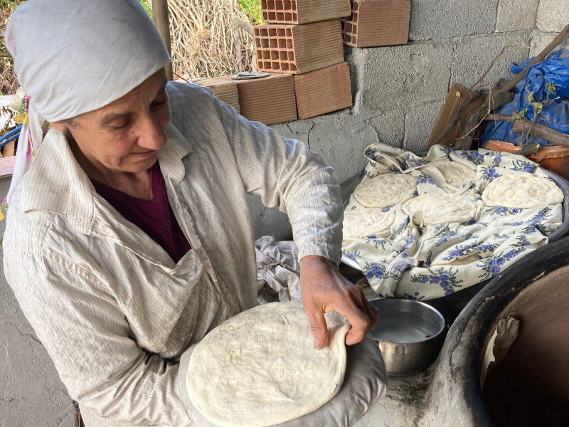 Lady baking bread